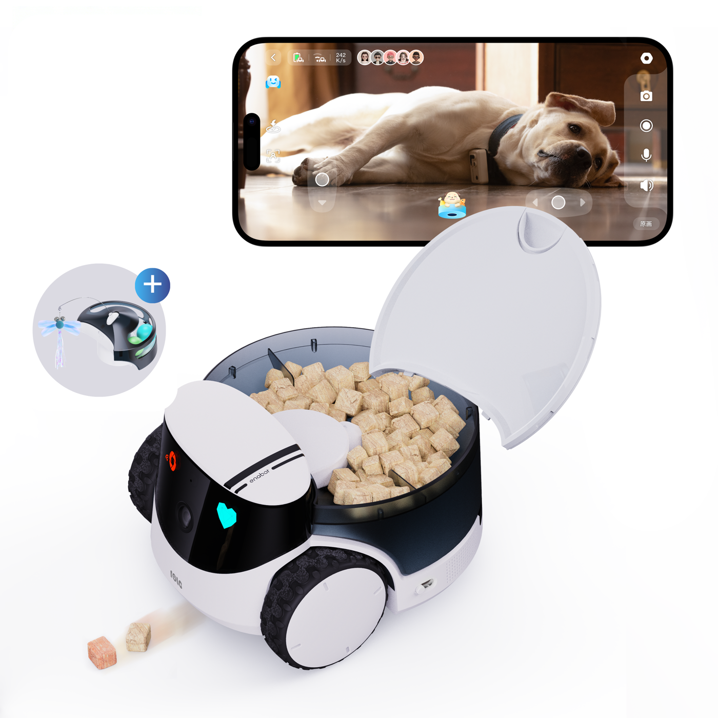 Enabot EBO ROLA PetPal Mobile 2.5K Pet Camera Robot with Treat Dispenser, product photo